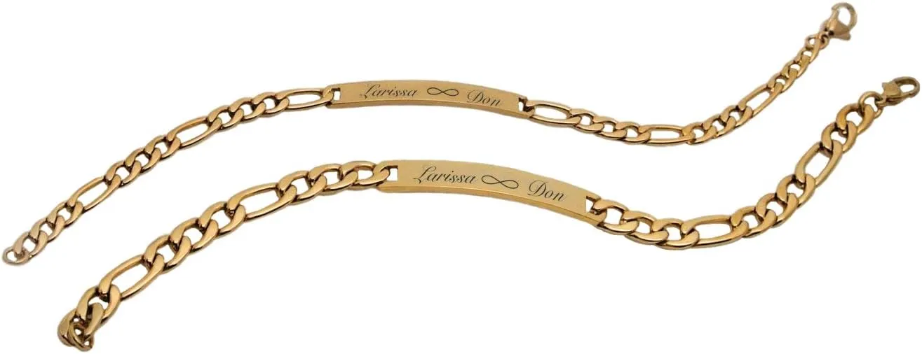 Personalized Gold His & Hers Thin ID Bracelet Set Custom Engraved Free - Ships from USA