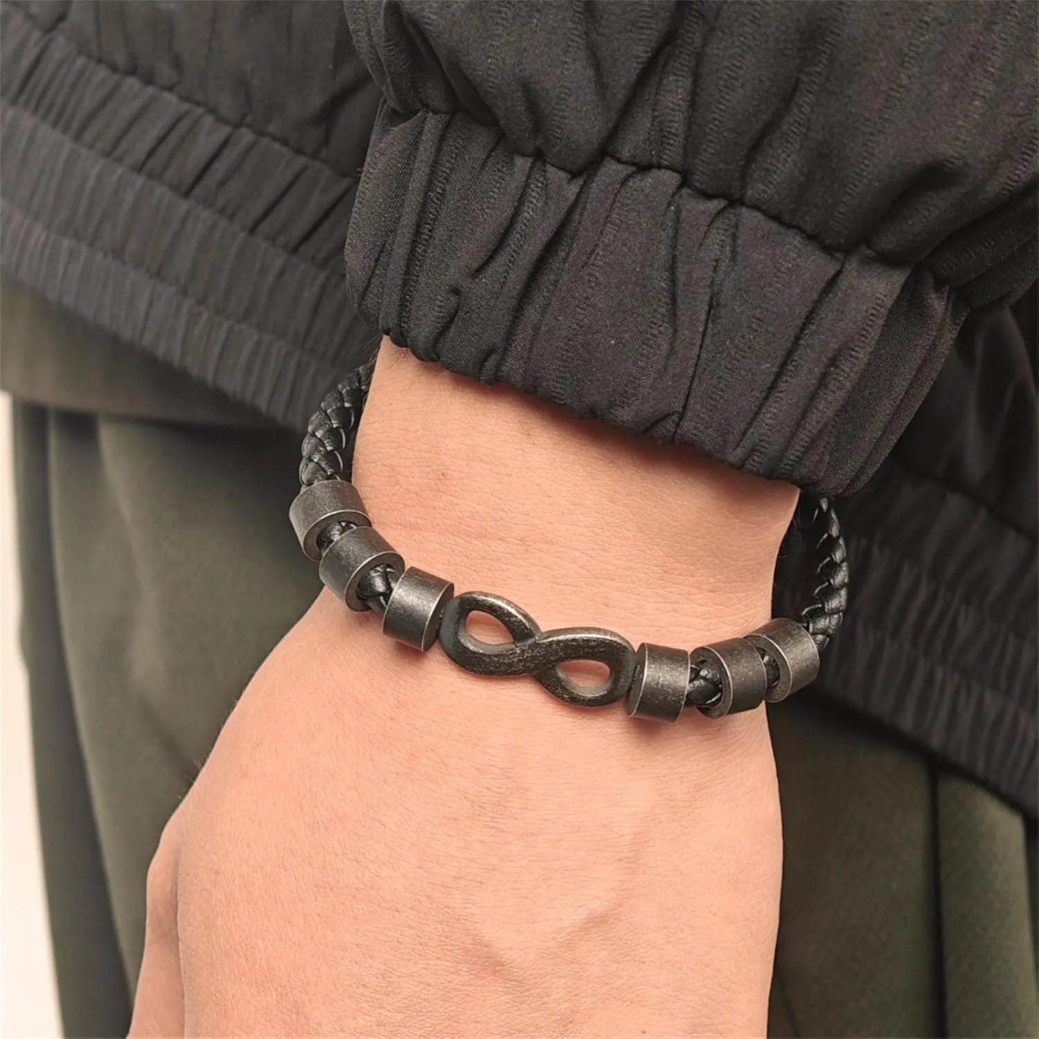 Personalized Infinity Bracelet for Men, Custom 1-6 Name Mens Leather Braided Bracelet, Customized Family Name Bracelet Dad Bracelets, Gifts for Dad Father Husband Son