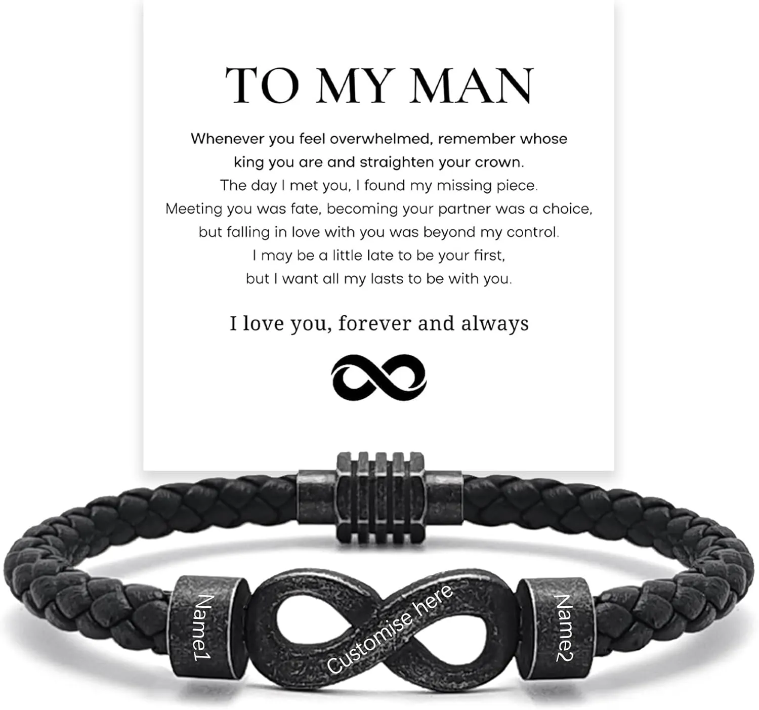 Personalized Infinity Bracelet for Men, Custom 1-6 Name Mens Leather Braided Bracelet, Customized Family Name Bracelet Dad Bracelets, Gifts for Dad Father Husband Son
