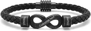 Personalized Infinity Leather Braided Bracelet for Men, Custom 2-6 Name, Engraved Mens Bracelet