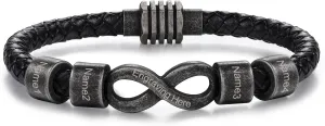 Personalized Leather Bracelet for Men - 1-8 Engraved Name Beads - Braided Men's ID Bracelet Gift for Dad Grandpa Father