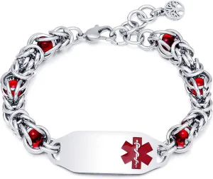 Personalized Medical Alert Bracelets for Women Free Engraving, Medical ID Bracelet for Women Men, Lobster Clasp Stainless Steel Chain Medical Alert Bracelet, Adjustable(6.7-8.2 Inches)