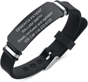 Personalized Medical ID Bracelets for Men Women Laser Engraved Silicone ID Bracelet Adjusted Water-proof Alzheimers Dementia Identification Wristbands for Him & Her