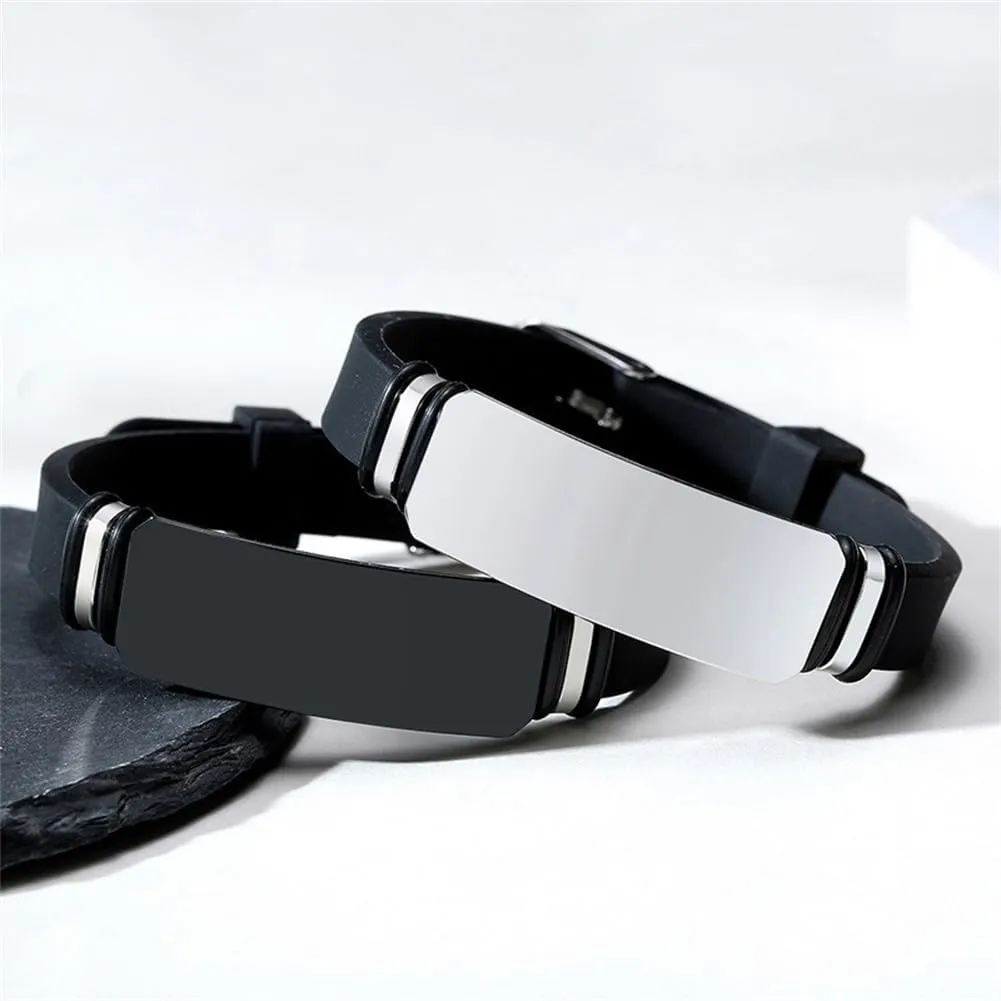 Personalized Medical ID Bracelets for Men Women Laser Engraved Silicone ID Bracelet Adjusted Water-proof Alzheimers Dementia Identification Wristbands for Him & Her
