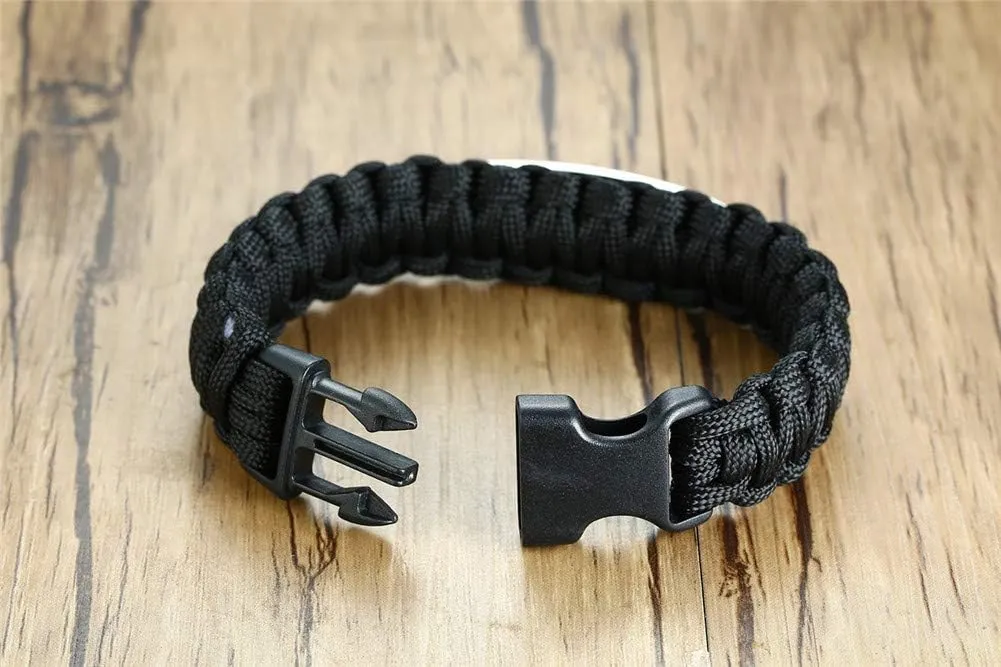 Personalized Men's Bible Lords Prayer Cross Bracelet,Stainless Steel Paracord Wristband Customized Cuff Bracelet Quote Scripture Bracelets for Adult Outdoor Hiking Camping Activities