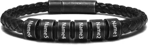 Personalized Men's Bracelet with Custom Name Beads, Customized Braid Leather Bracelet Engraved with Names for Men, Gifts for Father Dad Husband