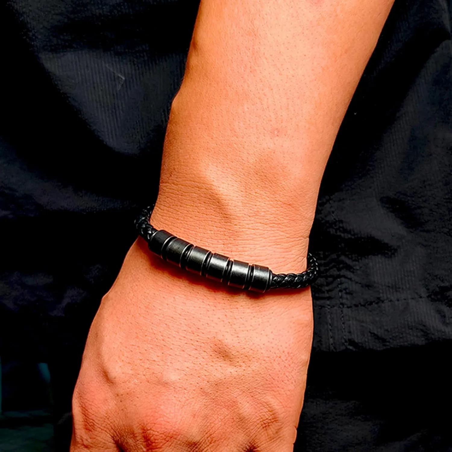 Personalized Men's Bracelet with Custom Name Beads, Customized Braid Leather Bracelet Engraved with Names for Men, Gifts for Father Dad Husband