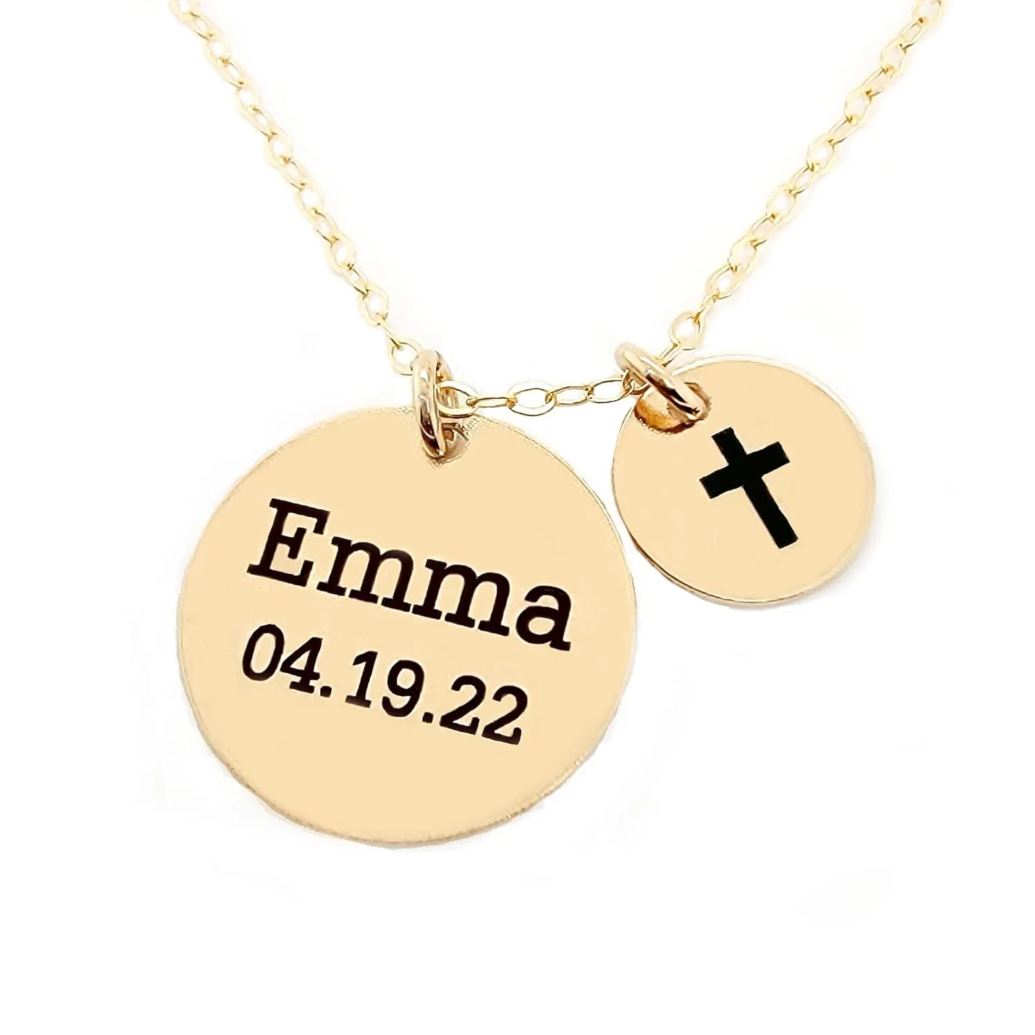 Personalized Name Date Cross Necklace, Girl Baptism, First Communion, Christening, Confirmation, Christian, Easter, Gift, Gold, Rose, Silver (CG413N).