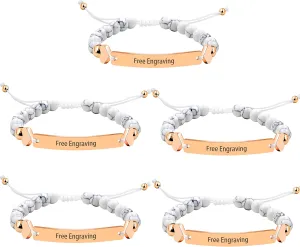 Personalized Name Identity Bracelet 6mm White Turquoise Stone Braided Bracelet for Men Women Best Friends Birthday Graduation Custom Gift Y1451