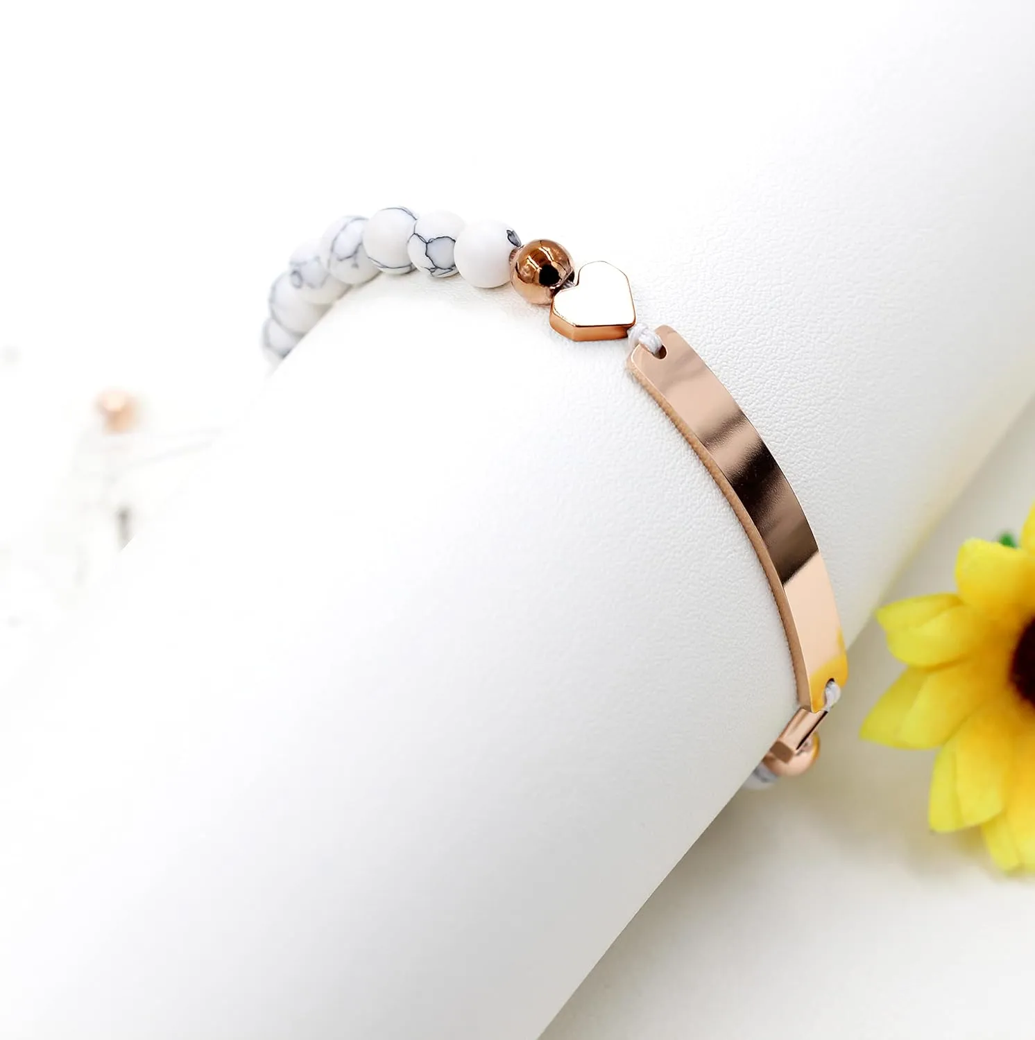Personalized Name Identity Bracelet 6mm White Turquoise Stone Braided Bracelet for Men Women Best Friends Birthday Graduation Custom Gift Y1451