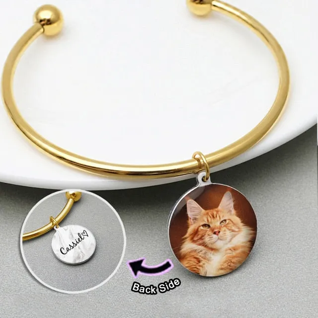 Personalized Photo Bangle | Custom Dog Photo Charm Bracelet | Personalized Pet Picture Bangle | Memorial Jewelry | Gift for Her