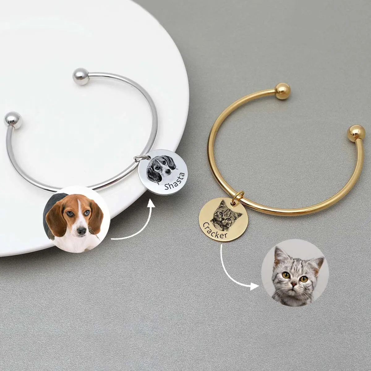 Personalized Photo Bangle | Custom Dog Photo Charm Bracelet | Personalized Pet Picture Bangle | Memorial Jewelry | Gift for Her