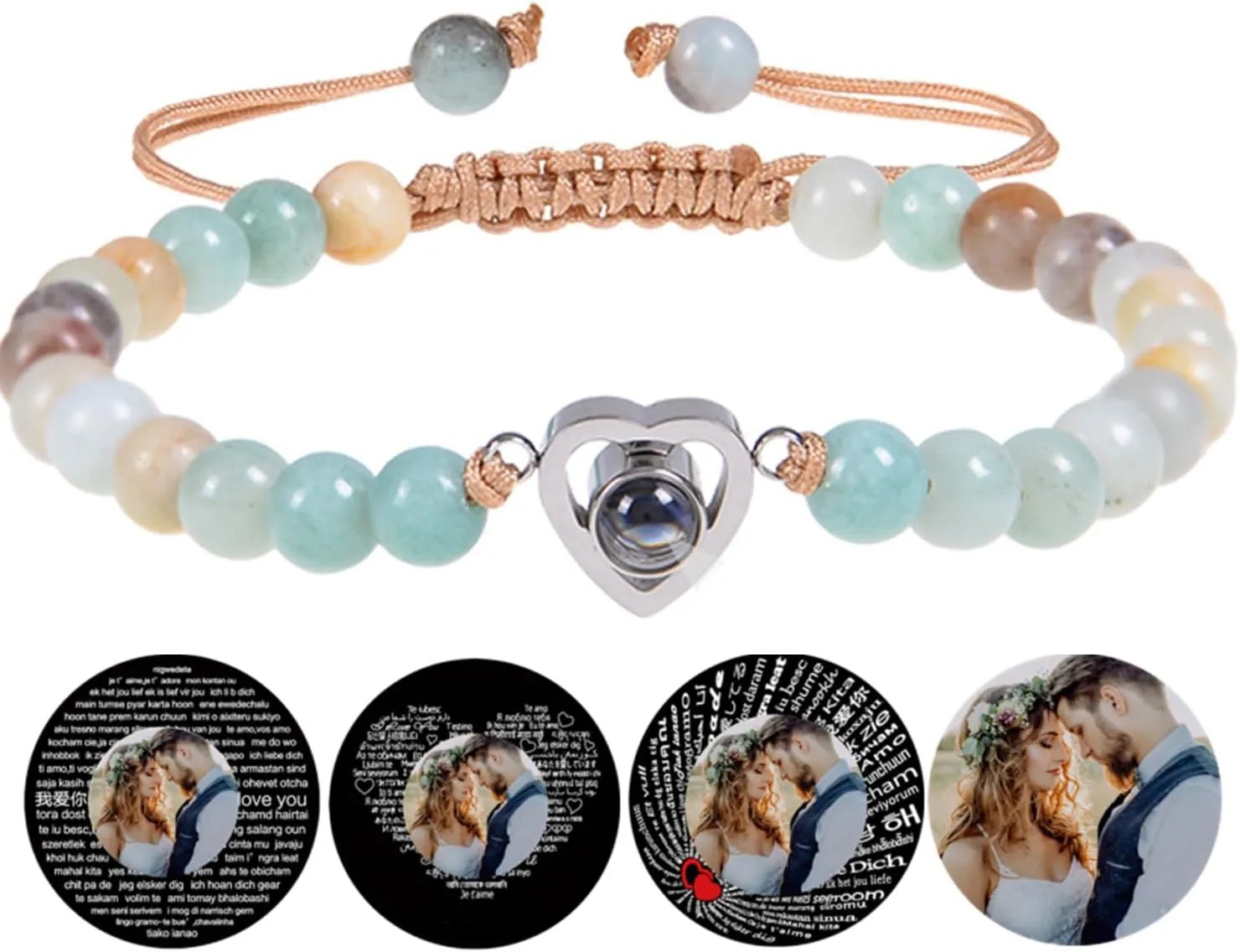 Personalized Photo Beaded Bracelet With Picture Inside Custom Picture Natural Stone Bracelets for Boys Girls Women Men Valentine's Day Birthday Anniversary Any Special Day Gifts