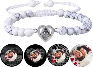 Personalized Photo Beaded Bracelet With Picture Inside Custom Picture Natural Stone Bracelets for Boys Girls Women Men Valentine's Day Birthday Anniversary Any Special Day Gifts