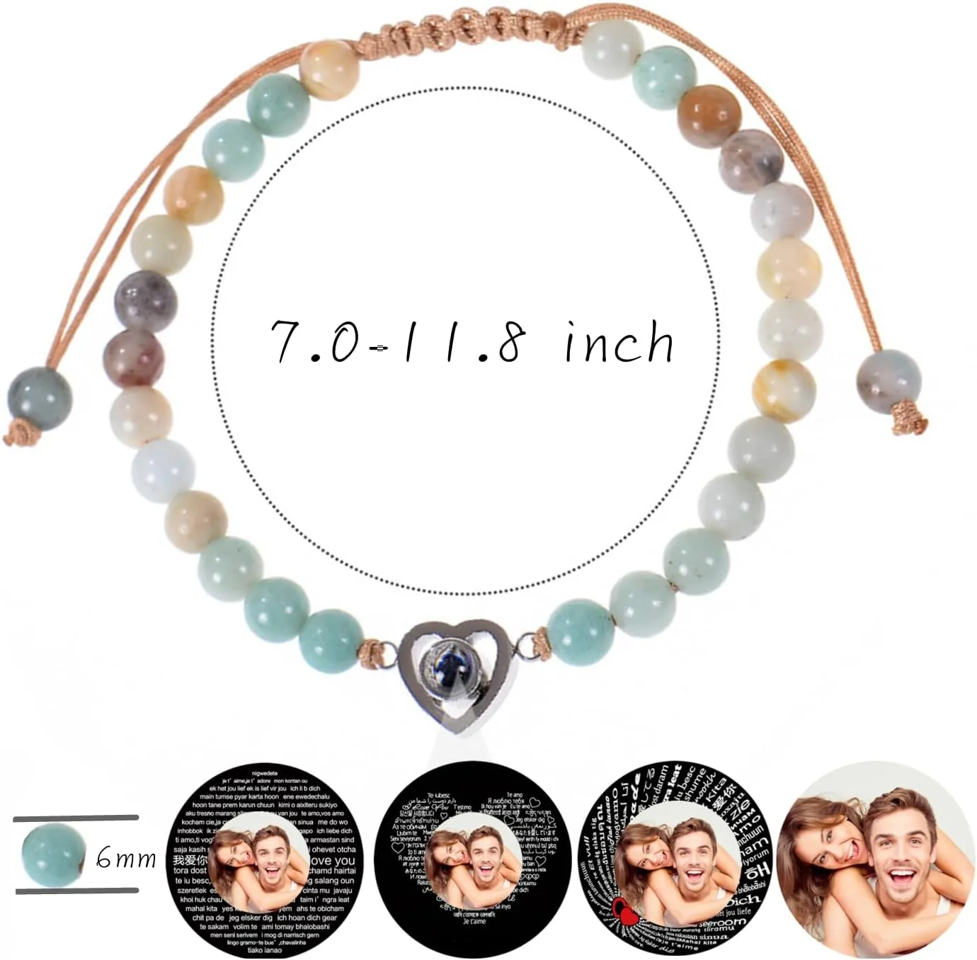 Personalized Photo Beaded Bracelet With Picture Inside Custom Picture Natural Stone Bracelets for Boys Girls Women Men Valentine's Day Birthday Anniversary Any Special Day Gifts