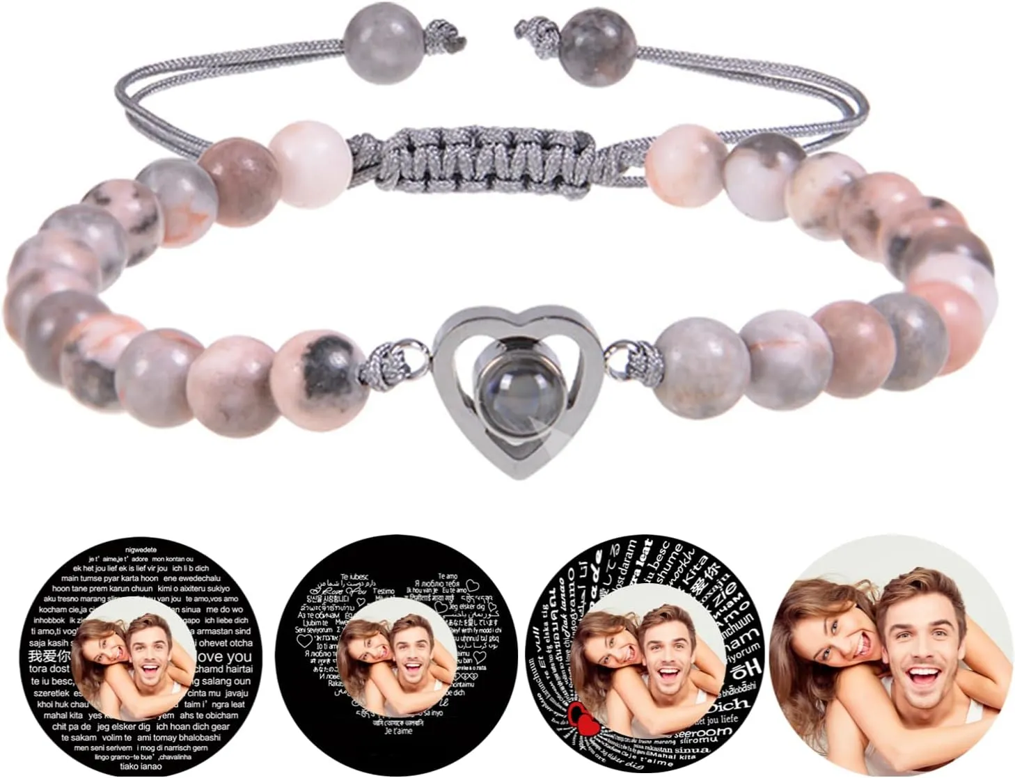 Personalized Photo Beaded Bracelet With Picture Inside Custom Picture Natural Stone Bracelets for Boys Girls Women Men Valentine's Day Birthday Anniversary Any Special Day Gifts