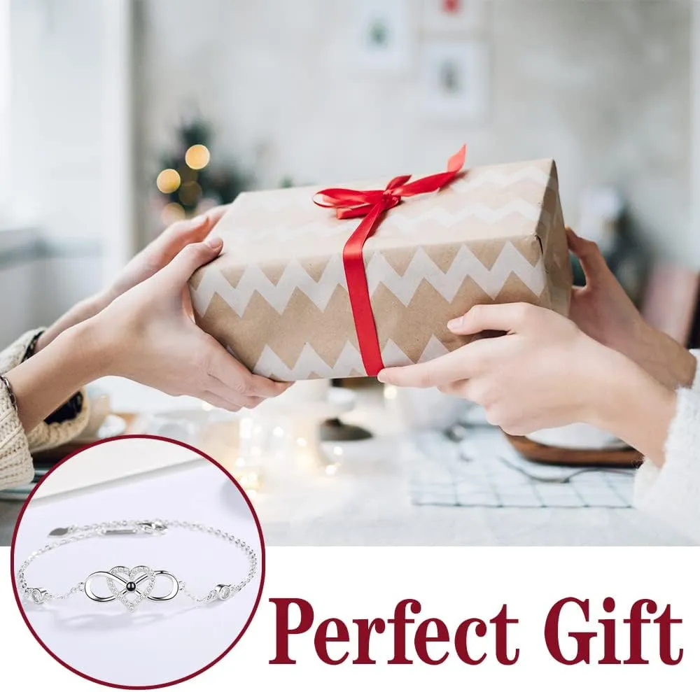 Personalized Photo Infinity Bracelet Custom Projection Bracelets with Photo Adjustable 925 Sterling Silver I Love You Bracelet 100 Languages Couple Bracelet