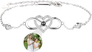 Personalized Photo Infinity Bracelet Custom Projection Bracelets with Photo Adjustable 925 Sterling Silver I Love You Bracelet 100 Languages Couple Bracelet