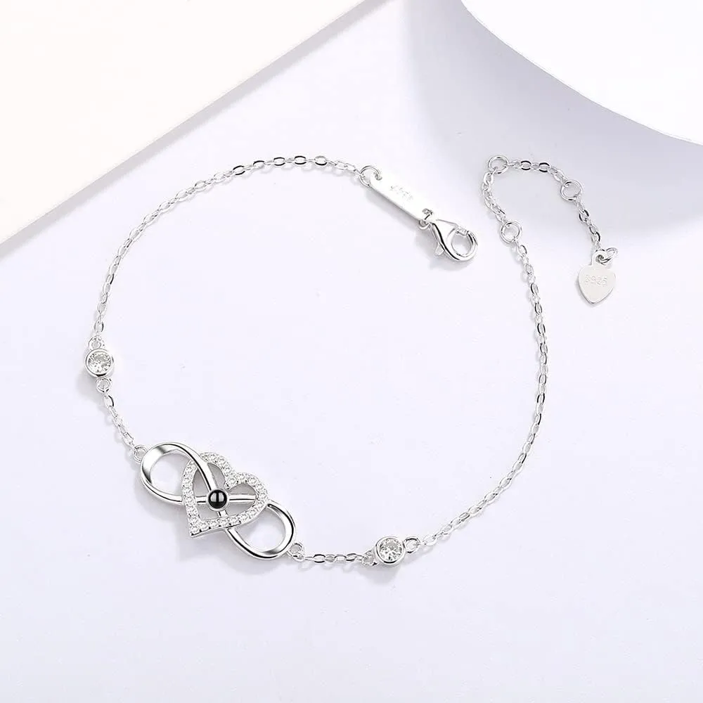 Personalized Photo Infinity Bracelet Custom Projection Bracelets with Photo Adjustable 925 Sterling Silver I Love You Bracelet 100 Languages Couple Bracelet