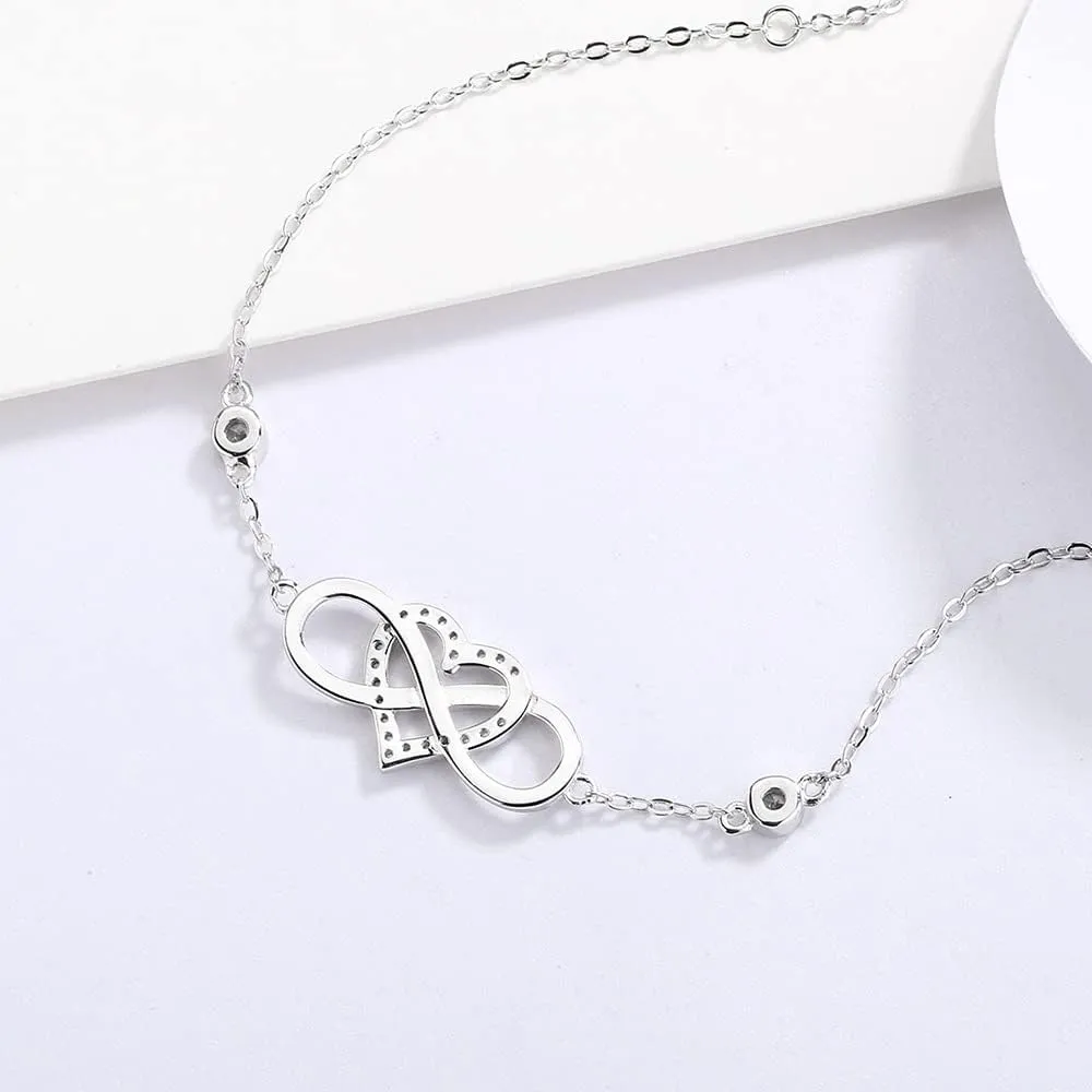 Personalized Photo Infinity Bracelet Custom Projection Bracelets with Photo Adjustable 925 Sterling Silver I Love You Bracelet 100 Languages Couple Bracelet