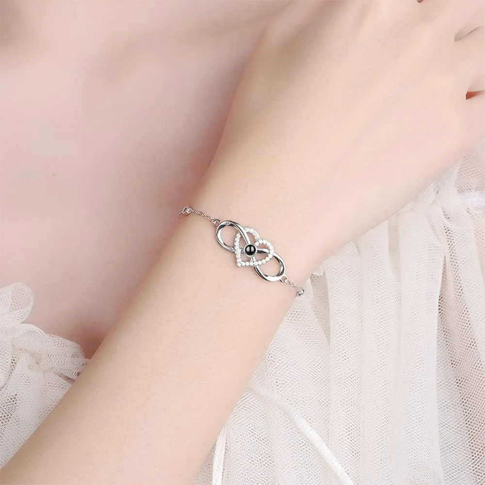 Personalized Photo Infinity Bracelet Custom Projection Bracelets with Photo Adjustable 925 Sterling Silver I Love You Bracelet 100 Languages Couple Bracelet