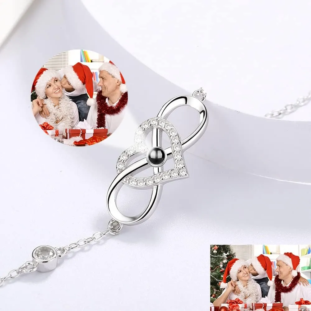 Personalized Photo Infinity Bracelet Custom Projection Bracelets with Photo Adjustable 925 Sterling Silver I Love You Bracelet 100 Languages Couple Bracelet