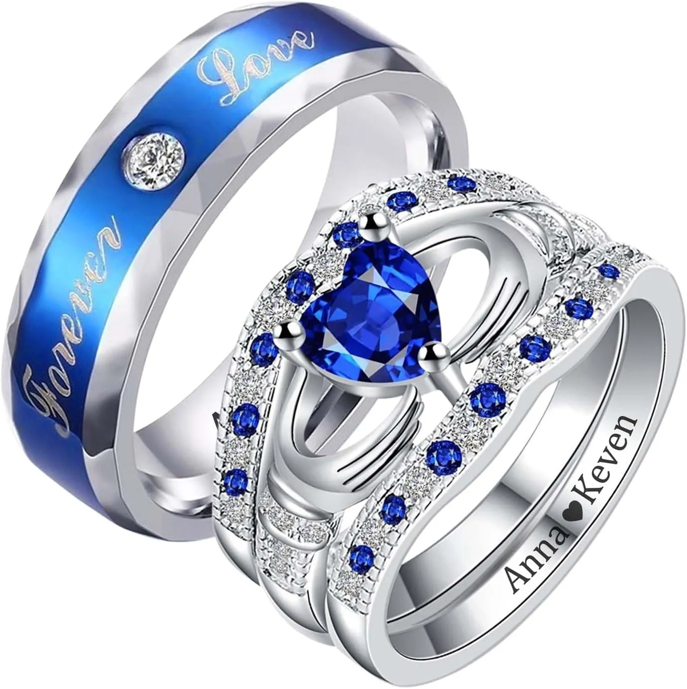 Personalized Promise Rings for Couples Set Custom Wedding Bands Customized Couple Ring Bridal His and Hers Wedding Ring Sets Engraved Names Rings Engagement Gifts for Couples