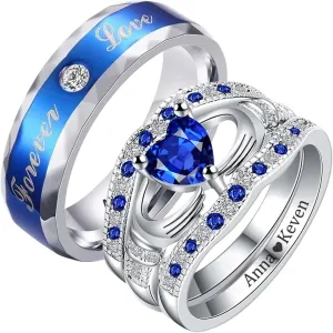 Personalized Promise Rings for Couples Set Custom Wedding Bands Customized Couple Ring Bridal His and Hers Wedding Ring Sets Engraved Names Rings Engagement Gifts for Couples