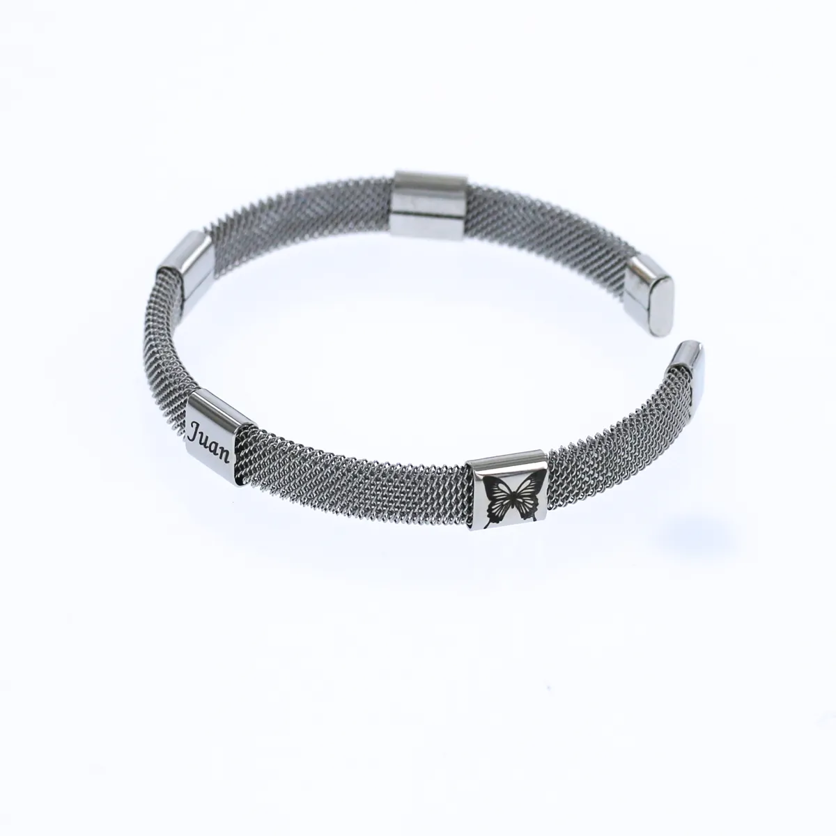Personalized Silver Cuff Mesh Bracelet KCBB 5