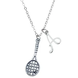 Personalized Tennis Racket Initial Necklace, Custom Tennis Player Jewelry - Tennis Necklace For Women, Teens & Girls