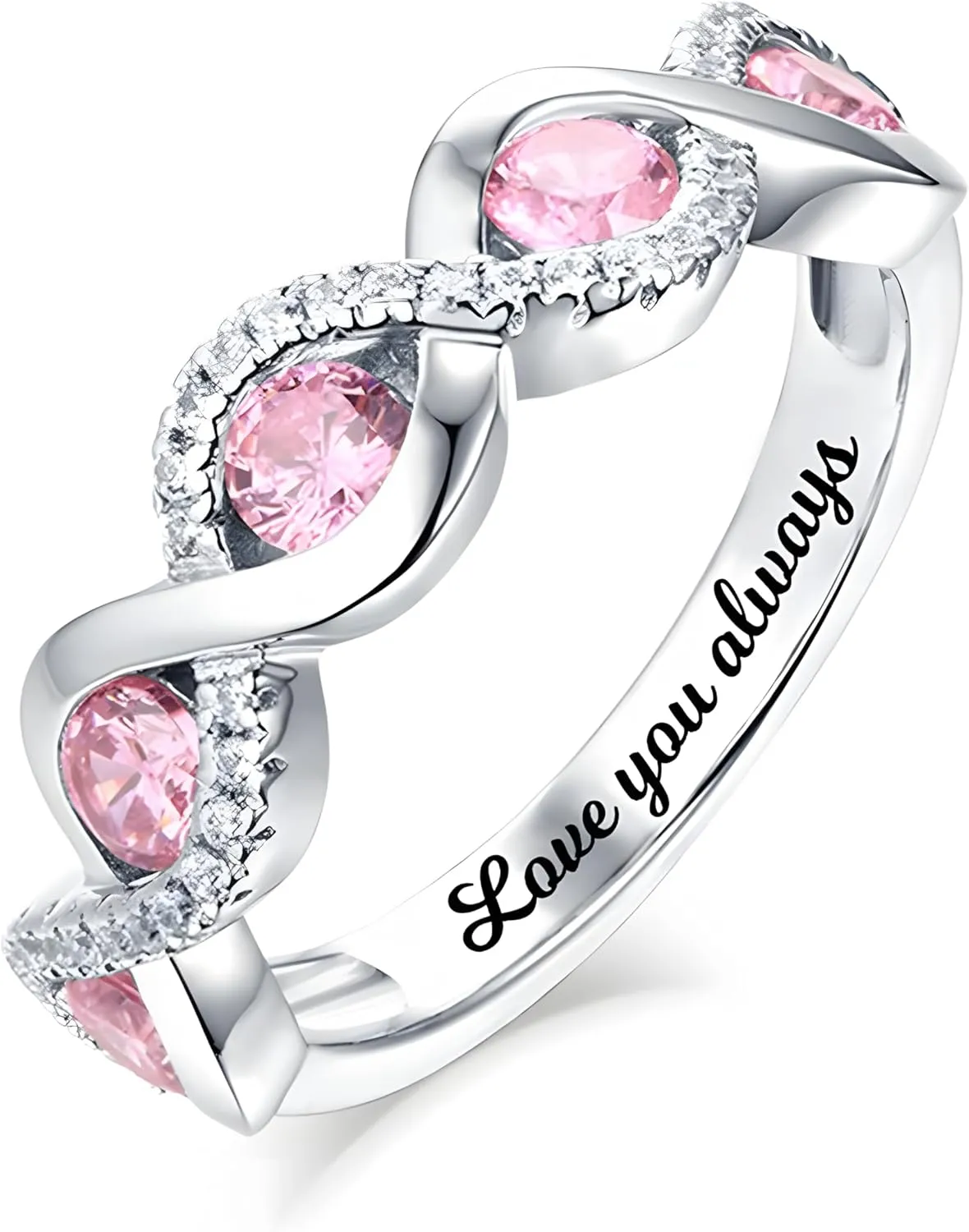 Personalized Twist Ring with 5 Birthstones 925 Sterling Silver Ring Mother's Day Engraved Promise Name Ring Custom Womens Engagement Ring Couple Ring Birthday Jewelry Wedding Ring for Her