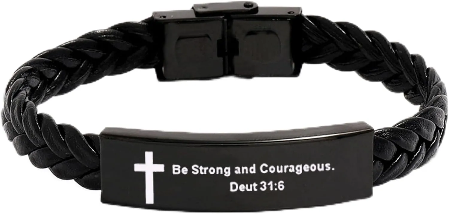 Personalized Unisex Religious Bible Verse Scripture Quotes Bracelet Faith Christian Adjustable Cord Stainless Steel Encourage Inspirational ID Bracelets for Men Women, Customized Gift