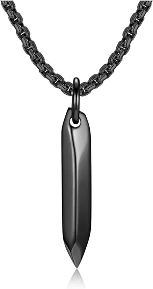 PESOENTH Silver Black Pendant Necklace for Men, Mens Stainless Steel Pendant Necklace with Chain jewelry for Men,Men's Gifts for Dad Birthday Fathers Day
