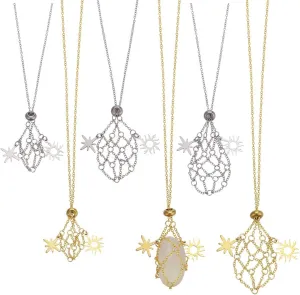 PH PandaHall 6pcs Crystal Holder Necklace, 2 Colors Brass Crystal Cage Necklace Adjustable Empty Stone Holder Chain Gemstone Pendant Necklace with Sun and Star for DIY Jewelry, Golden and Platinum