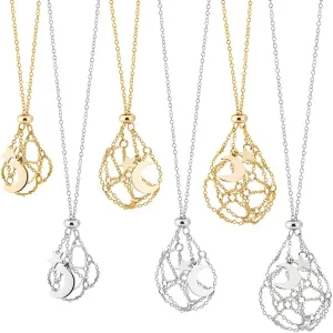 PH PandaHall 6pcs Crystal Stone Holder Empty Stone Holder Cage Pendant Holder Gemstone Cage Mesh Pendant Replacement Hand-Woven Necklace Cord with Adjustable Length for Women Men (Platinum, Golden)