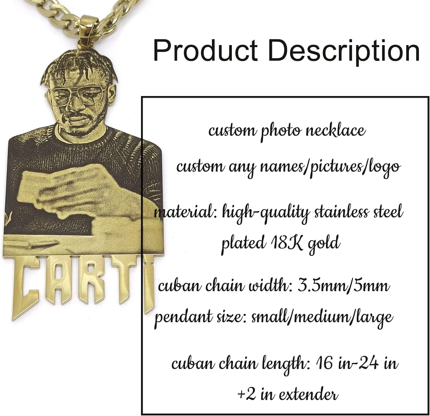 Picture Necklace Personalized Photo Custom Pendant Chain for Men Women 18K Gold Plated Photo Necklace Memorial Gift