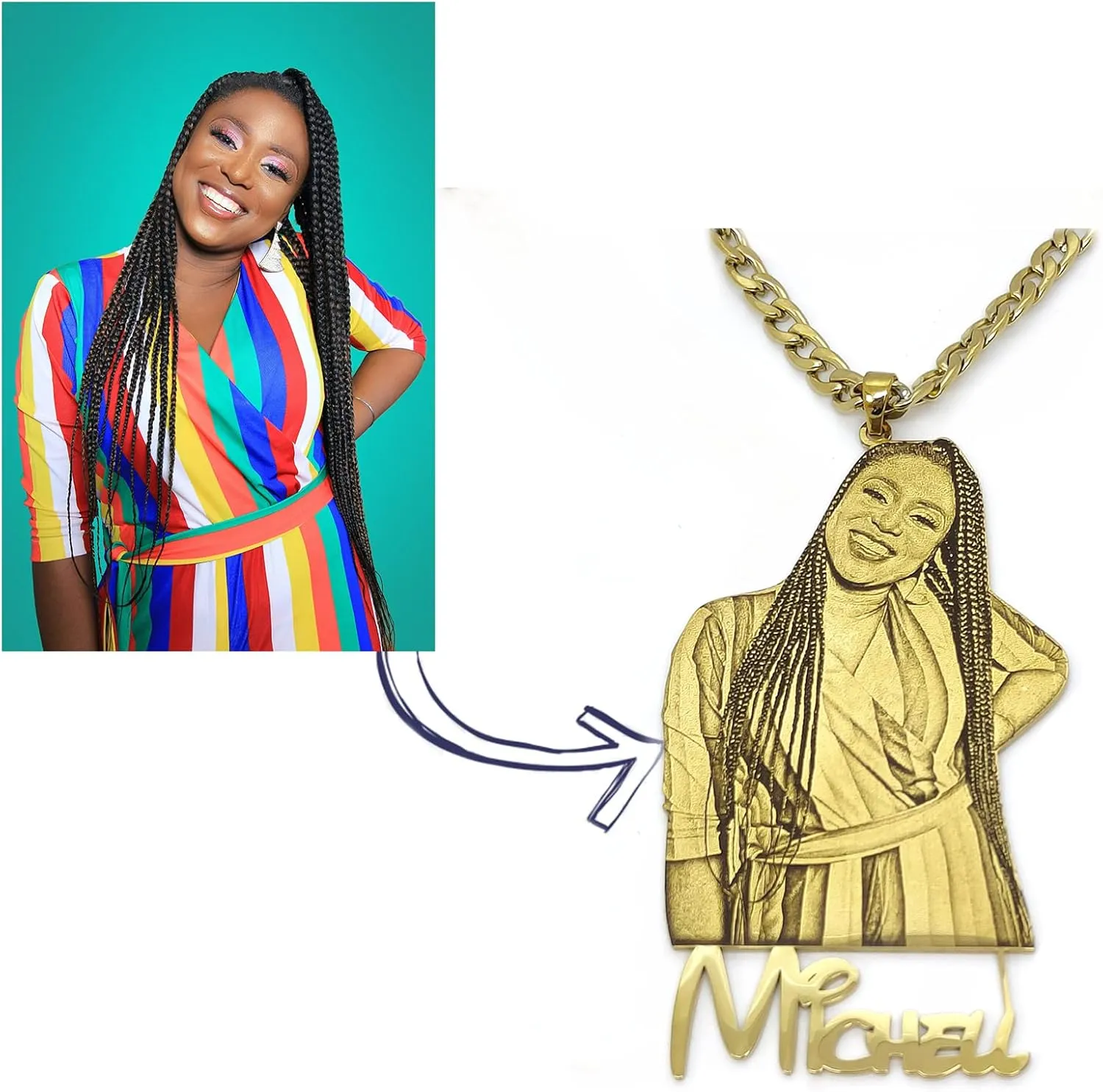 Picture Necklace Personalized Photo Custom Pendant Chain for Men Women 18K Gold Plated Photo Necklace Memorial Gift