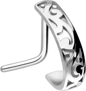 PIERCINGLINE 20G nose ring Surgical steel 316L nostril piercing jewelry | L shape nose ring in hoop optics Oriental Design | Nose studs for women and men