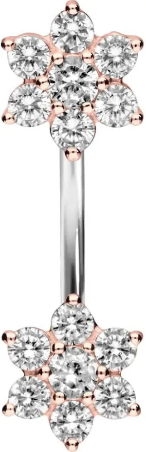 PIERCINGLINE titanium belly button piercing with 925 silver design 2 crystal flowers - belly button ring gold, silver, rosegold piercing