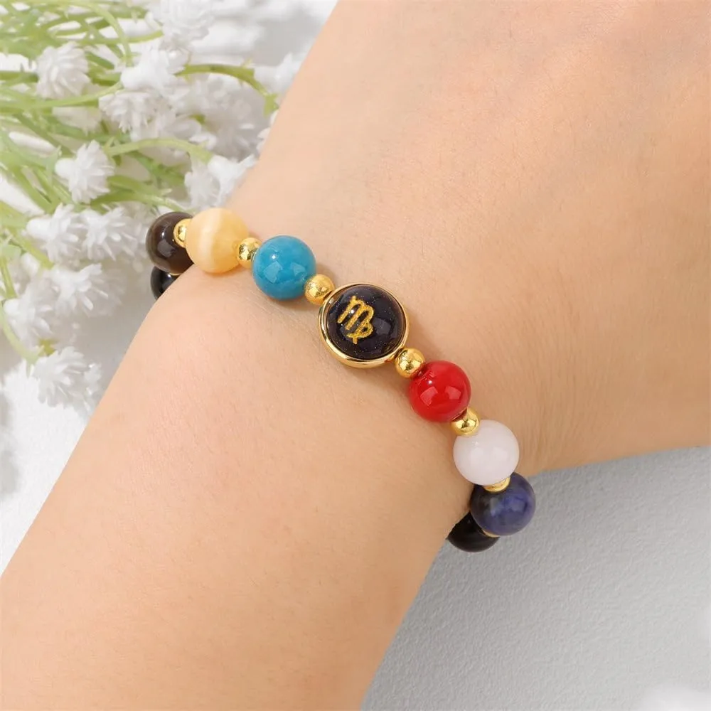Pingyongchang Chakra Zodiac Bracelets for Women Her Luck 12 Constellations Inspiration Healing Crystal Stone Beads Bracelet Birthday Zodiac Gifts Horoscope Spiritual Bracelet for Men