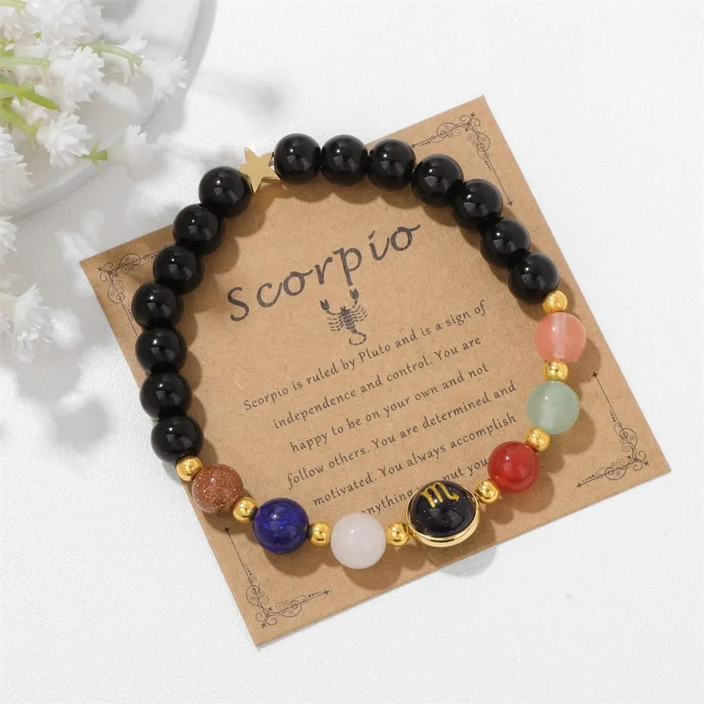 Pingyongchang Chakra Zodiac Bracelets for Women Her Luck 12 Constellations Inspiration Healing Crystal Stone Beads Bracelet Birthday Zodiac Gifts Horoscope Spiritual Bracelet for Men