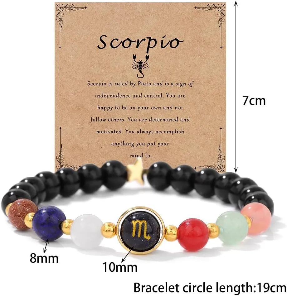 Pingyongchang Chakra Zodiac Bracelets for Women Her Luck 12 Constellations Inspiration Healing Crystal Stone Beads Bracelet Birthday Zodiac Gifts Horoscope Spiritual Bracelet for Men