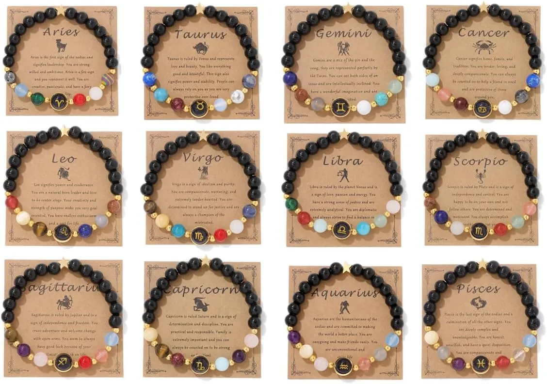 Pingyongchang Chakra Zodiac Bracelets for Women Her Luck 12 Constellations Inspiration Healing Crystal Stone Beads Bracelet Birthday Zodiac Gifts Horoscope Spiritual Bracelet for Men