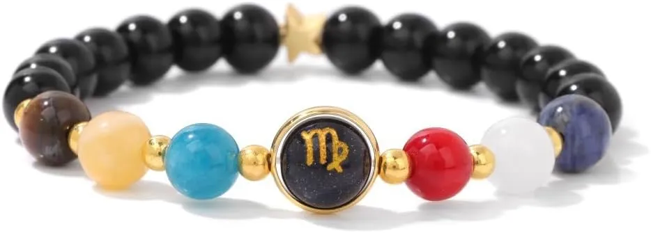Pingyongchang Chakra Zodiac Bracelets for Women Her Luck 12 Constellations Inspiration Healing Crystal Stone Beads Bracelet Birthday Zodiac Gifts Horoscope Spiritual Bracelet for Men