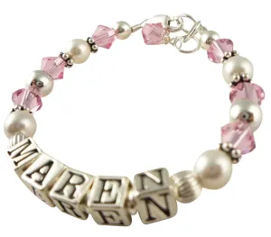 Pink and White Pearl Personalized Bracelet, Baby & Big Girls
