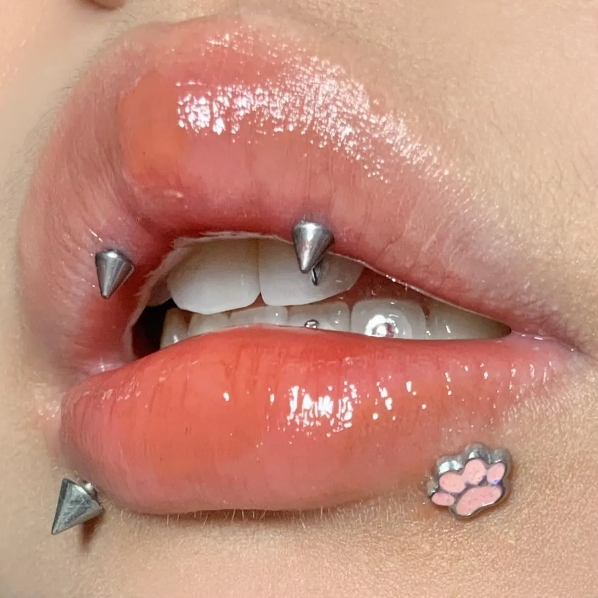 Pink Puppy Paw Print Labret Cartilage Stud Earring for Women Men Stainless Steel Enamel Sequin Cat Dog Kitten Animal Pet Tragus Monroe Helix Barbell Studs Lip Nose Rings Cute Jewelry Gifts Christmas Birthday 16G