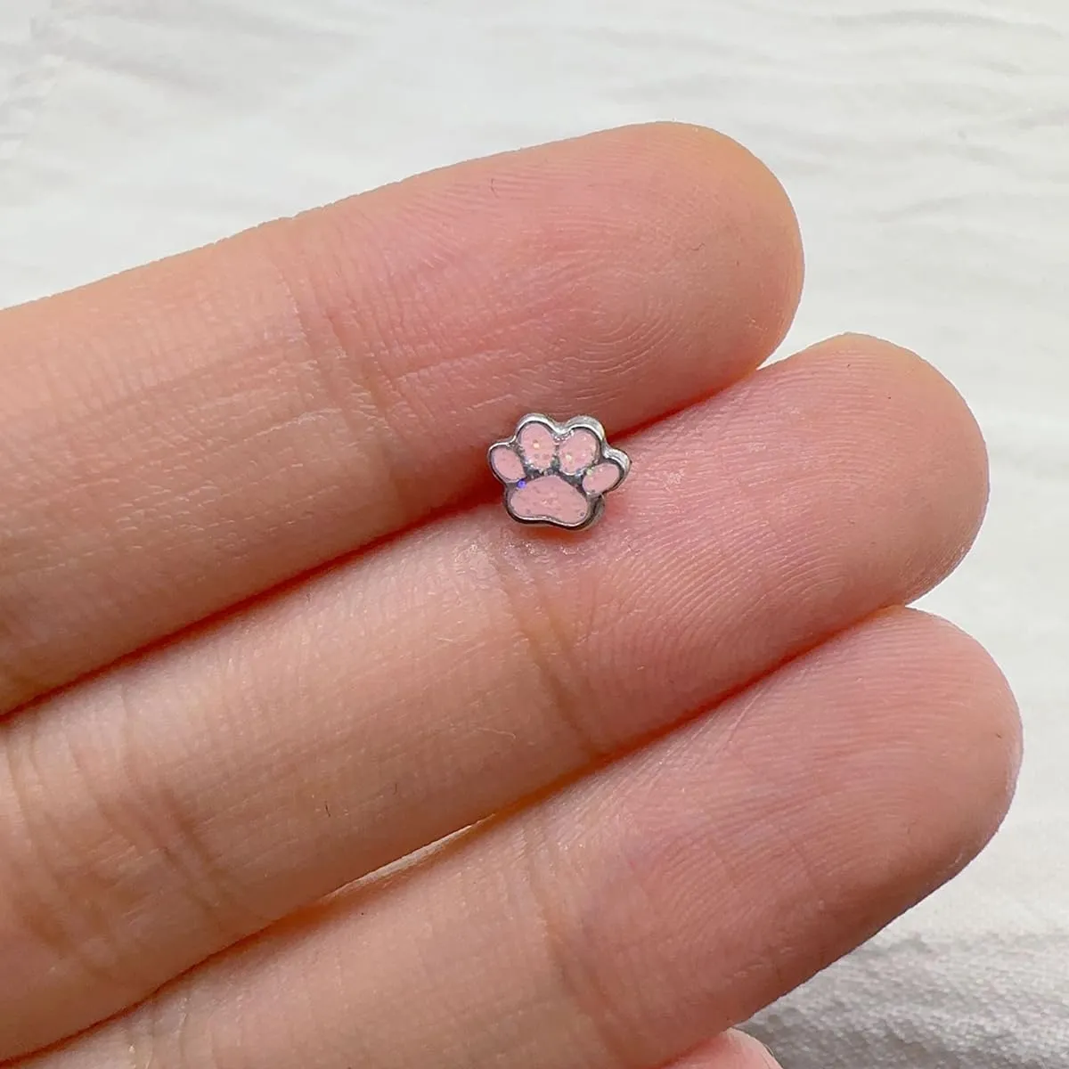 Pink Puppy Paw Print Labret Cartilage Stud Earring for Women Men Stainless Steel Enamel Sequin Cat Dog Kitten Animal Pet Tragus Monroe Helix Barbell Studs Lip Nose Rings Cute Jewelry Gifts Christmas Birthday 16G