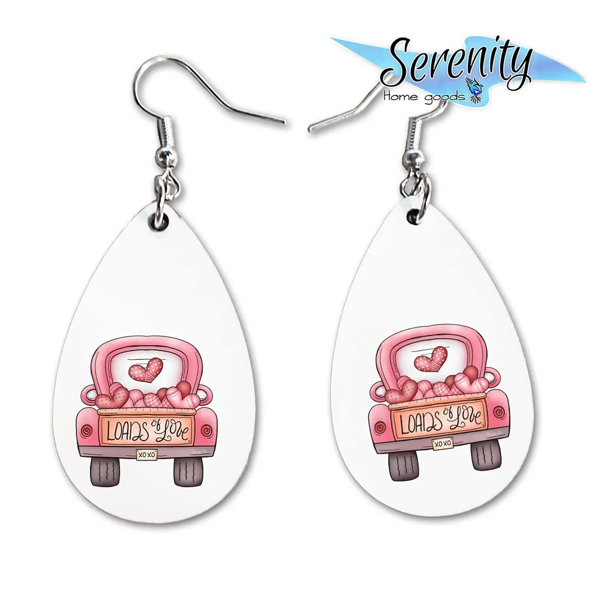 Pink Truck | Valentines Day Dangle Earrings Set | Cute Girls Womens Jewelry Earings | Double Sided Print | Holiday Gifts |Vday Present Girlfriend Wife Adorable Fashion Accessories
