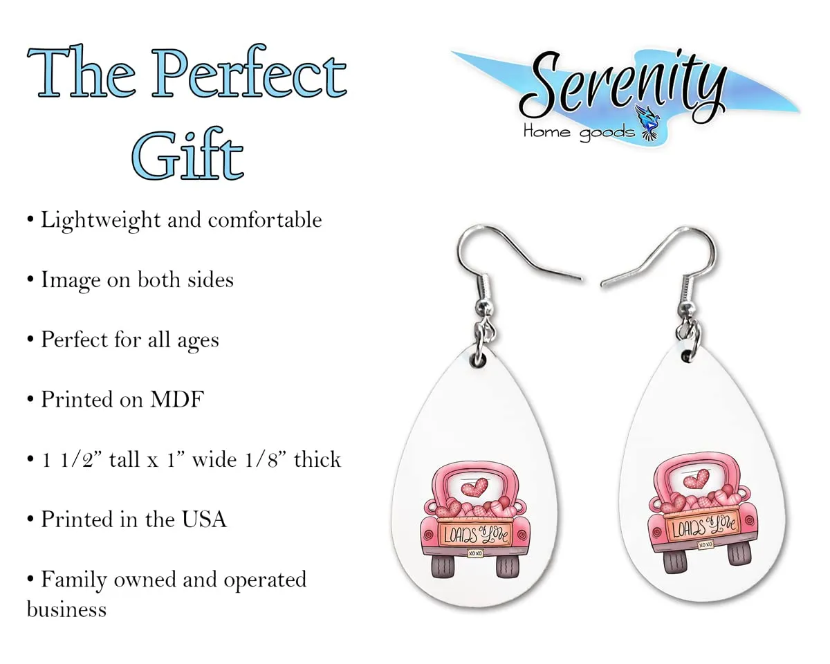 Pink Truck | Valentines Day Dangle Earrings Set | Cute Girls Womens Jewelry Earings | Double Sided Print | Holiday Gifts |Vday Present Girlfriend Wife Adorable Fashion Accessories