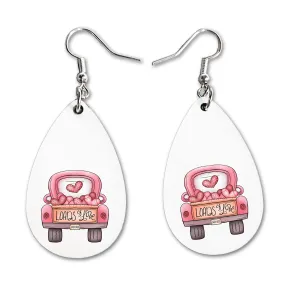 Pink Truck | Valentines Day Dangle Earrings Set | Cute Girls Womens Jewelry Earings | Double Sided Print | Holiday Gifts |Vday Present Girlfriend Wife Adorable Fashion Accessories